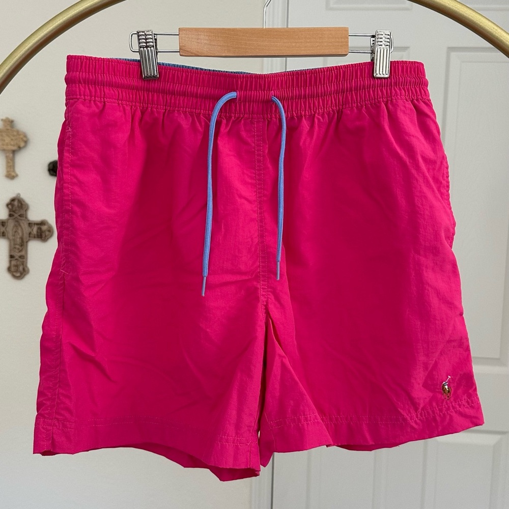 Ralph Lauren Bright Pink Athletic Shorts with Blue Drawstring